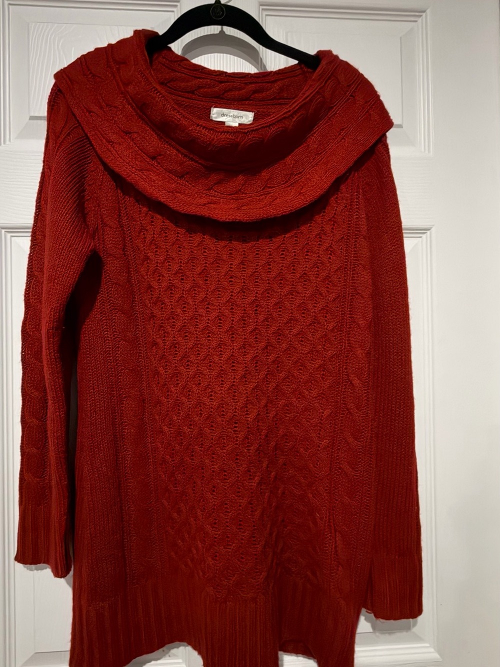 dressbarn Red Cable Knit Cowl Neck Sweater